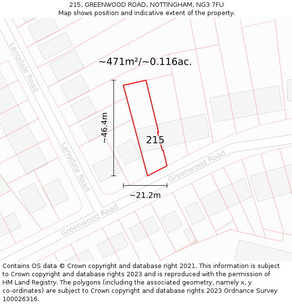 215, GREENWOOD ROAD, NOTTINGHAM, NG3 7FU: Plot and title map