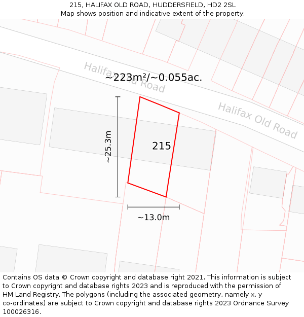 215, HALIFAX OLD ROAD, HUDDERSFIELD, HD2 2SL: Plot and title map