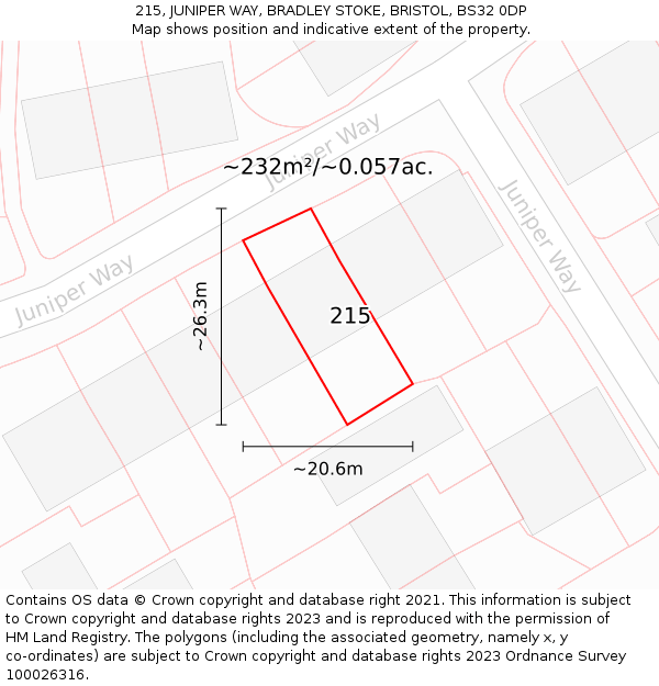 215, JUNIPER WAY, BRADLEY STOKE, BRISTOL, BS32 0DP: Plot and title map