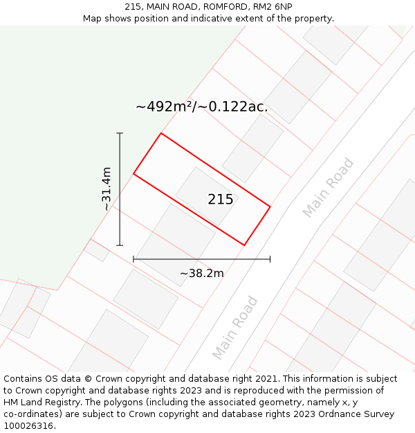 215, MAIN ROAD, ROMFORD, RM2 6NP: Plot and title map