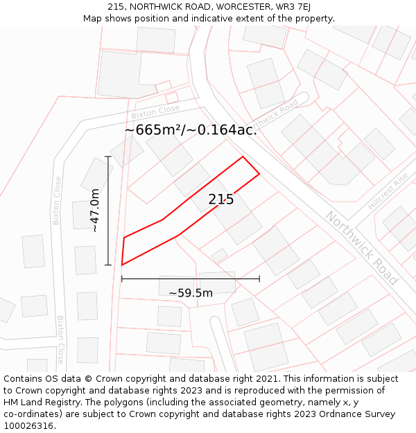 215, NORTHWICK ROAD, WORCESTER, WR3 7EJ: Plot and title map