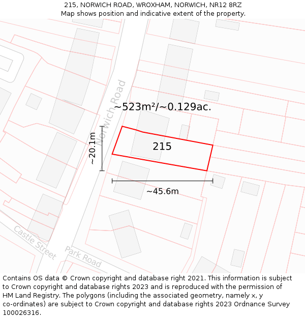 215, NORWICH ROAD, WROXHAM, NORWICH, NR12 8RZ: Plot and title map