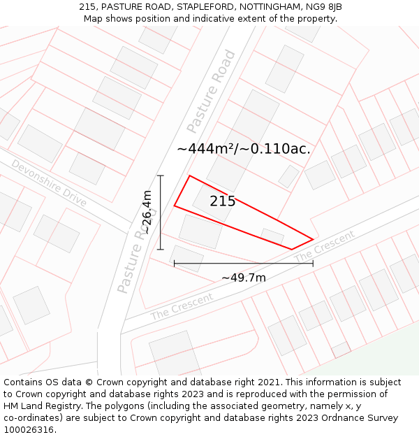 215, PASTURE ROAD, STAPLEFORD, NOTTINGHAM, NG9 8JB: Plot and title map
