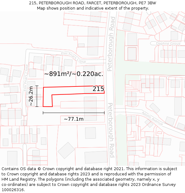 215, PETERBOROUGH ROAD, FARCET, PETERBOROUGH, PE7 3BW: Plot and title map