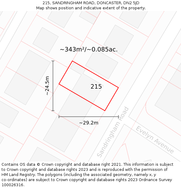 215, SANDRINGHAM ROAD, DONCASTER, DN2 5JD: Plot and title map