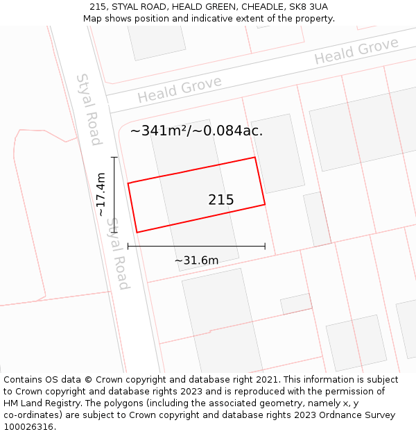 215, STYAL ROAD, HEALD GREEN, CHEADLE, SK8 3UA: Plot and title map