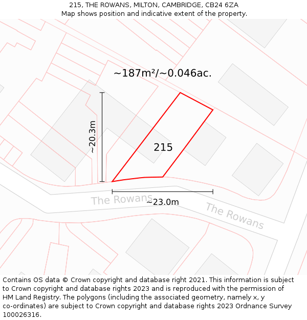 215, THE ROWANS, MILTON, CAMBRIDGE, CB24 6ZA: Plot and title map