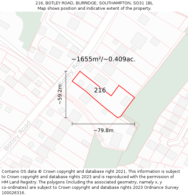 216, BOTLEY ROAD, BURRIDGE, SOUTHAMPTON, SO31 1BL: Plot and title map