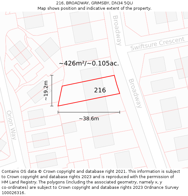 216, BROADWAY, GRIMSBY, DN34 5QU: Plot and title map