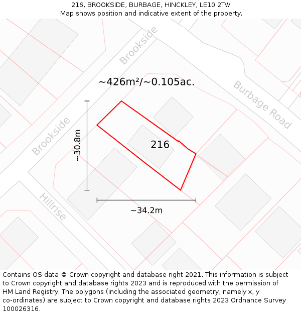 216, BROOKSIDE, BURBAGE, HINCKLEY, LE10 2TW: Plot and title map