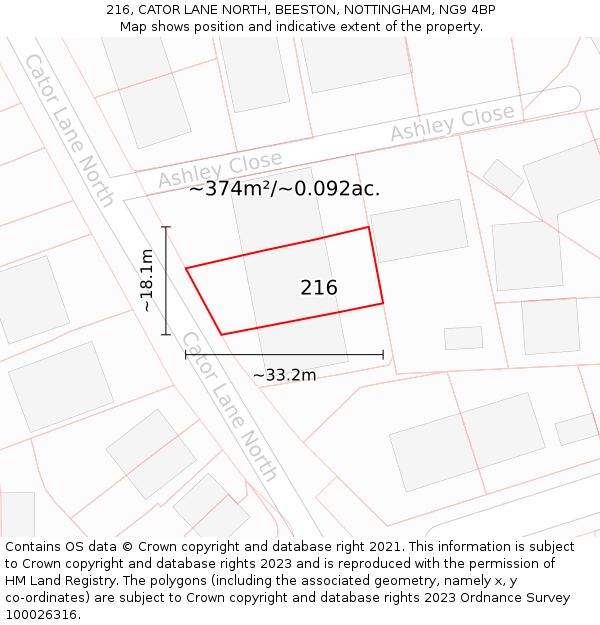 216, CATOR LANE NORTH, BEESTON, NOTTINGHAM, NG9 4BP: Plot and title map