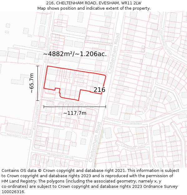 216, CHELTENHAM ROAD, EVESHAM, WR11 2LW: Plot and title map