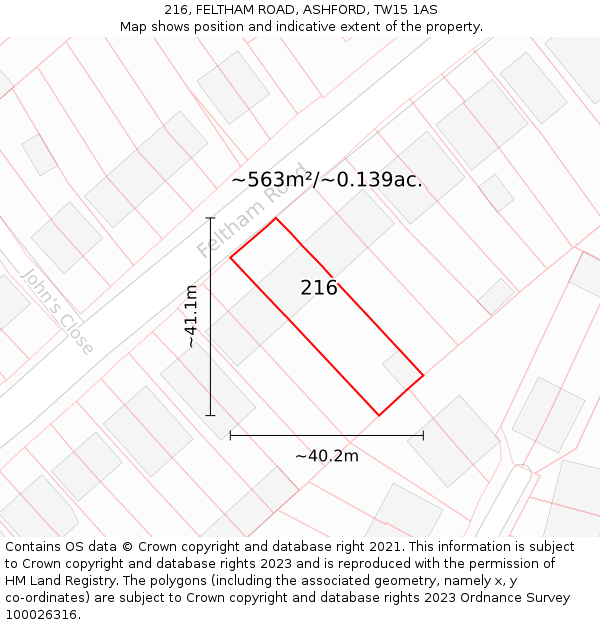 216, FELTHAM ROAD, ASHFORD, TW15 1AS: Plot and title map