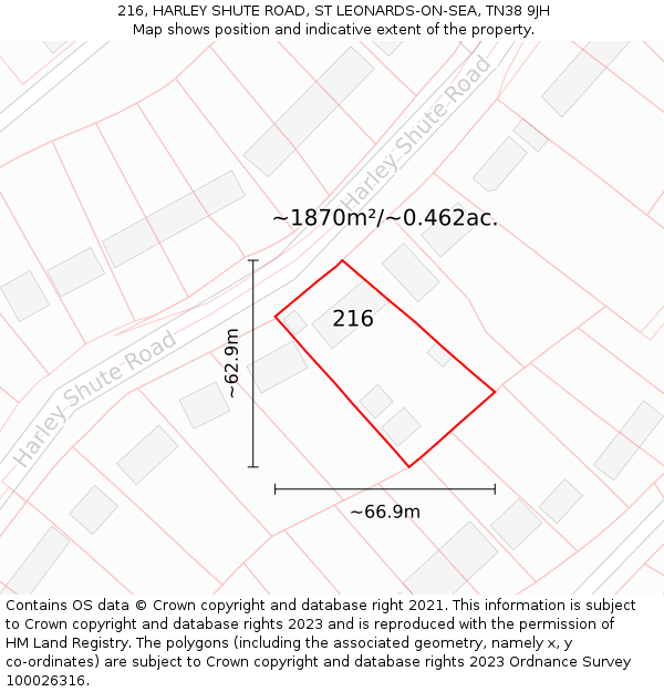 216, HARLEY SHUTE ROAD, ST LEONARDS-ON-SEA, TN38 9JH: Plot and title map