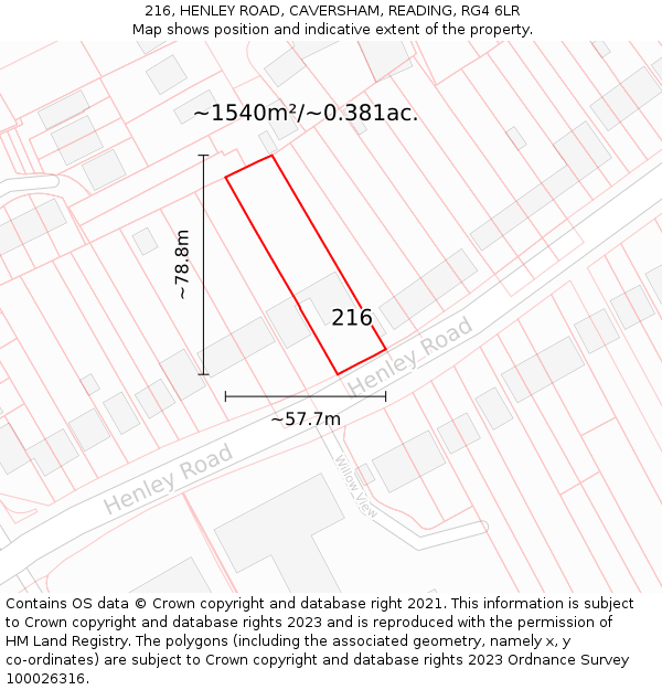 216, HENLEY ROAD, CAVERSHAM, READING, RG4 6LR: Plot and title map