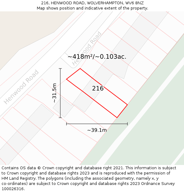 216, HENWOOD ROAD, WOLVERHAMPTON, WV6 8NZ: Plot and title map