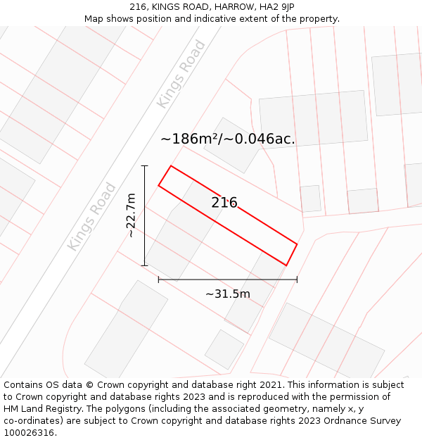 216, KINGS ROAD, HARROW, HA2 9JP: Plot and title map