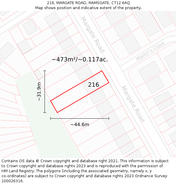 216, MARGATE ROAD, RAMSGATE, CT12 6AQ: Plot and title map