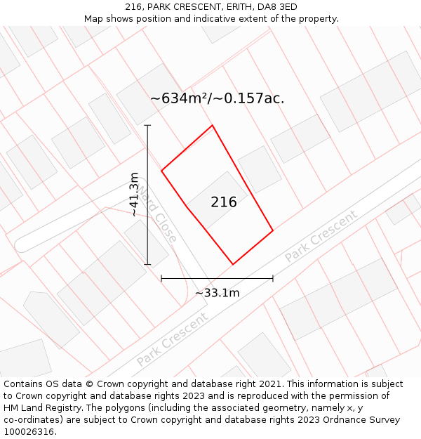 216, PARK CRESCENT, ERITH, DA8 3ED: Plot and title map