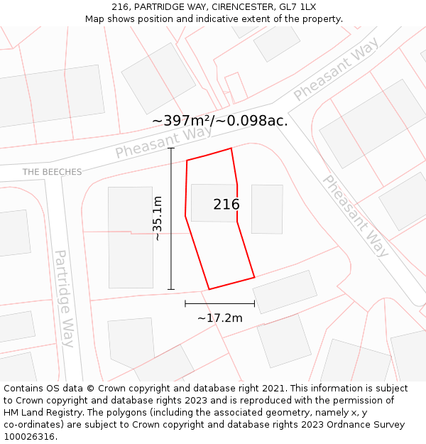 216, PARTRIDGE WAY, CIRENCESTER, GL7 1LX: Plot and title map