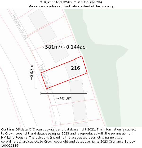 216, PRESTON ROAD, CHORLEY, PR6 7BA: Plot and title map