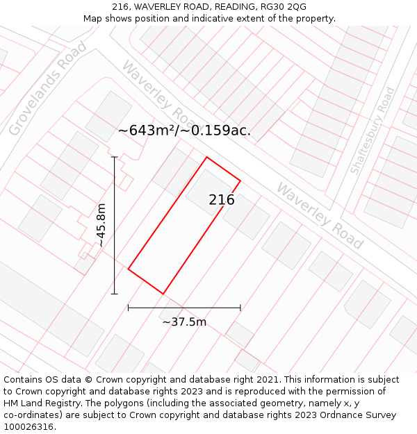 216, WAVERLEY ROAD, READING, RG30 2QG: Plot and title map