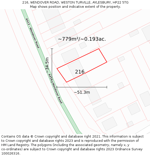 216, WENDOVER ROAD, WESTON TURVILLE, AYLESBURY, HP22 5TG: Plot and title map