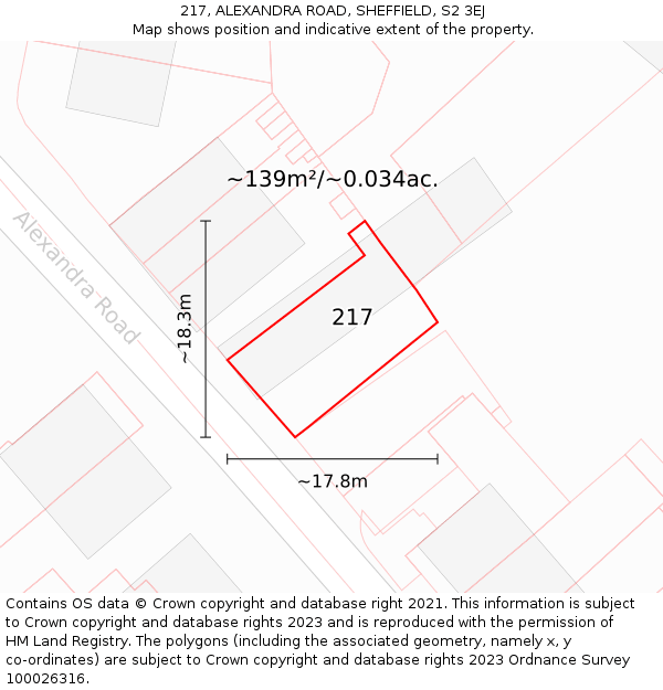 217, ALEXANDRA ROAD, SHEFFIELD, S2 3EJ: Plot and title map