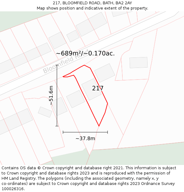 217, BLOOMFIELD ROAD, BATH, BA2 2AY: Plot and title map