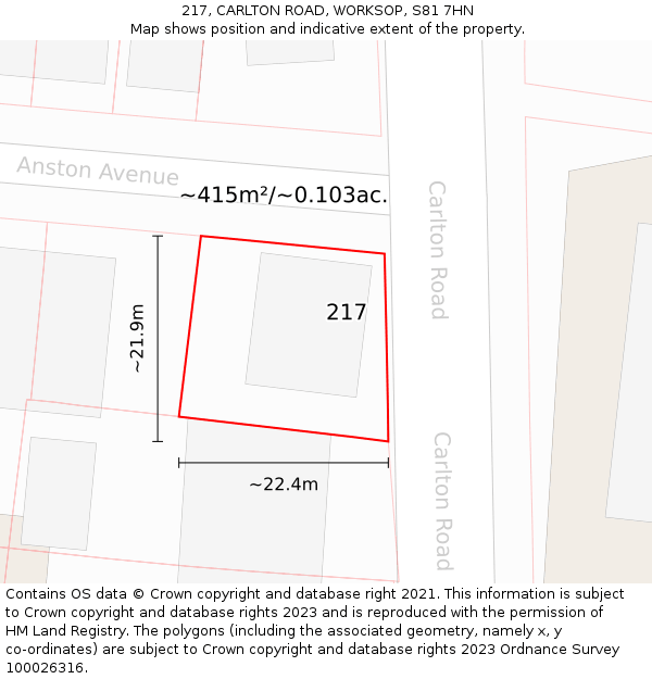 217, CARLTON ROAD, WORKSOP, S81 7HN: Plot and title map
