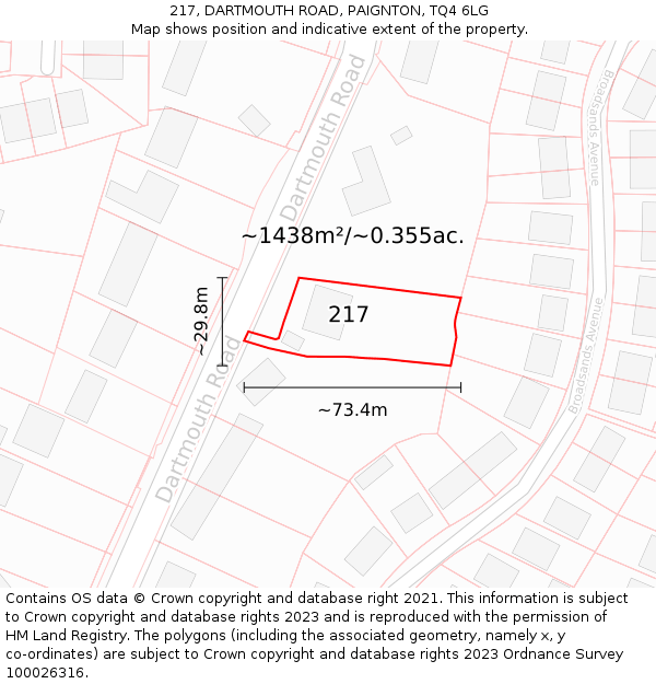 217, DARTMOUTH ROAD, PAIGNTON, TQ4 6LG: Plot and title map