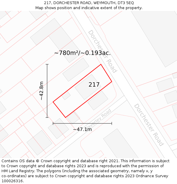 217, DORCHESTER ROAD, WEYMOUTH, DT3 5EQ: Plot and title map
