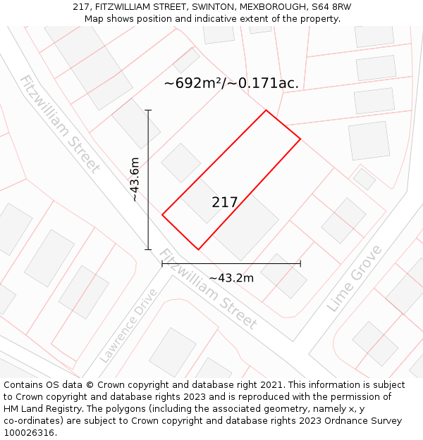 217, FITZWILLIAM STREET, SWINTON, MEXBOROUGH, S64 8RW: Plot and title map