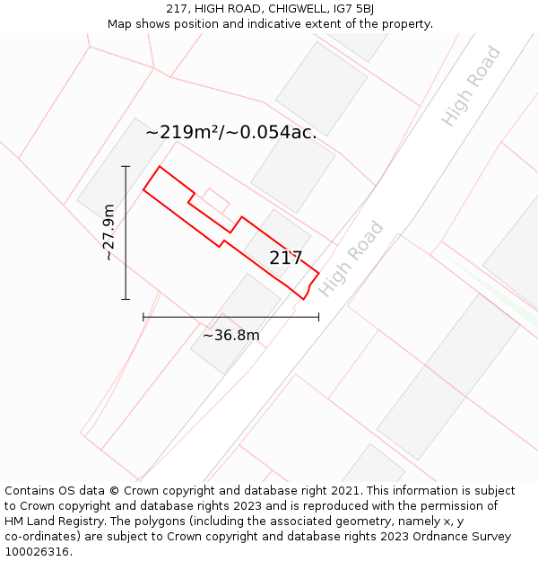 217, HIGH ROAD, CHIGWELL, IG7 5BJ: Plot and title map