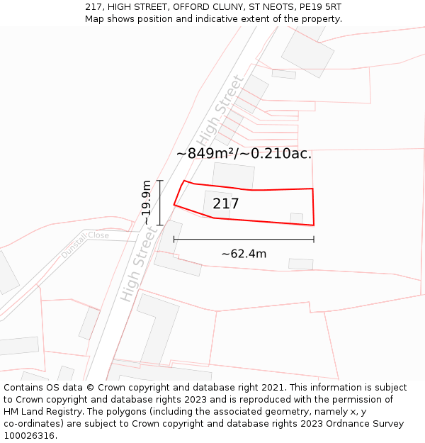 217, HIGH STREET, OFFORD CLUNY, ST NEOTS, PE19 5RT: Plot and title map