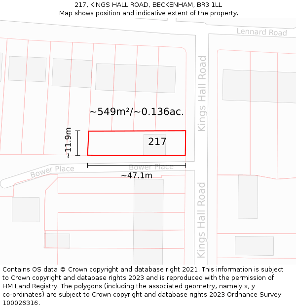 217, KINGS HALL ROAD, BECKENHAM, BR3 1LL: Plot and title map