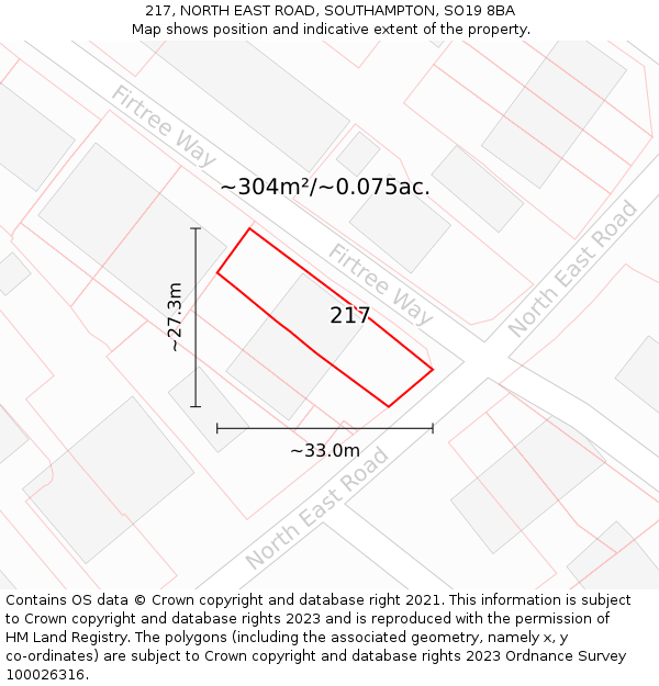 217, NORTH EAST ROAD, SOUTHAMPTON, SO19 8BA: Plot and title map