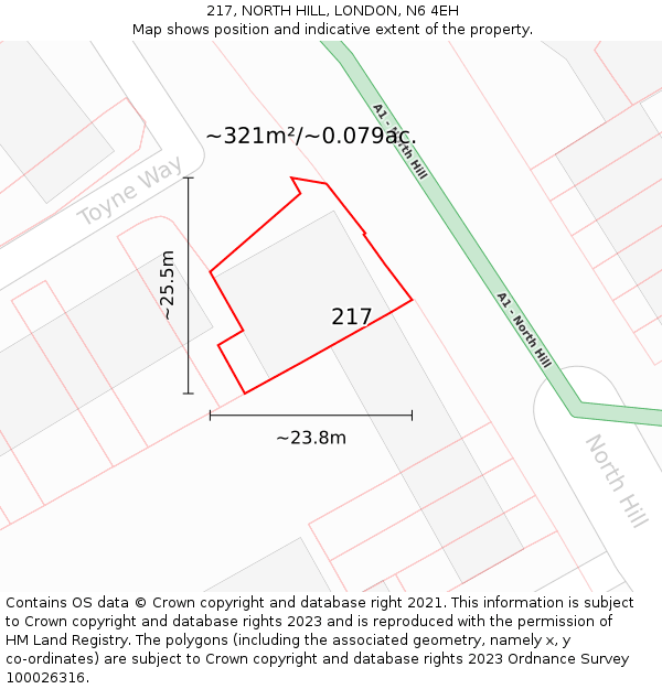 217, NORTH HILL, LONDON, N6 4EH: Plot and title map