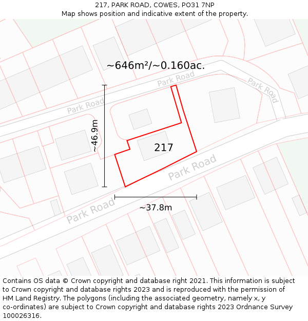 217, PARK ROAD, COWES, PO31 7NP: Plot and title map
