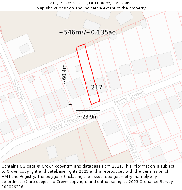 217, PERRY STREET, BILLERICAY, CM12 0NZ: Plot and title map