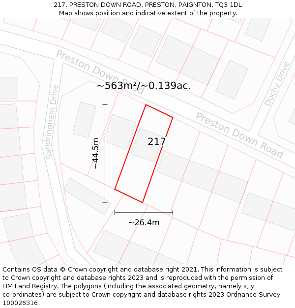 217, PRESTON DOWN ROAD, PRESTON, PAIGNTON, TQ3 1DL: Plot and title map