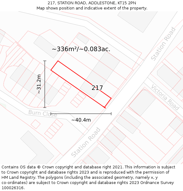 217, STATION ROAD, ADDLESTONE, KT15 2PN: Plot and title map