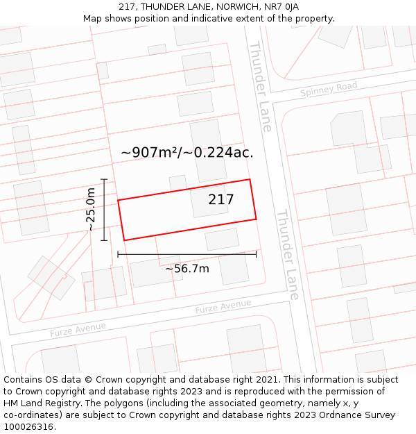 217, THUNDER LANE, NORWICH, NR7 0JA: Plot and title map