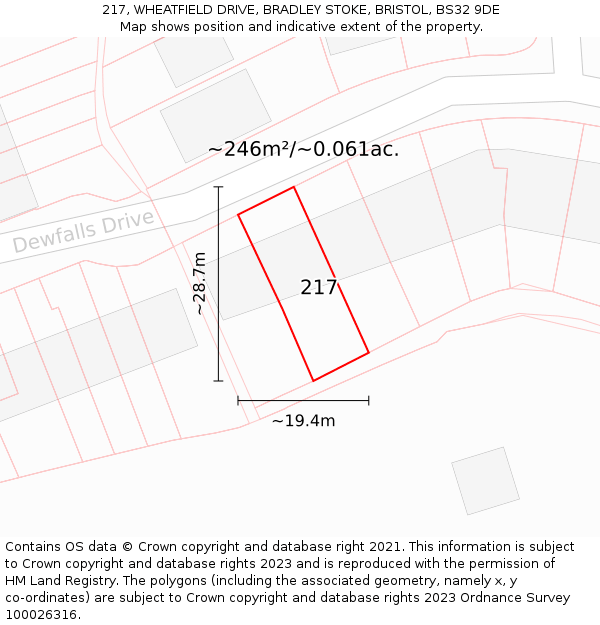 217, WHEATFIELD DRIVE, BRADLEY STOKE, BRISTOL, BS32 9DE: Plot and title map