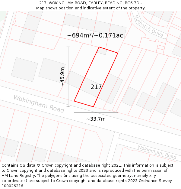 217, WOKINGHAM ROAD, EARLEY, READING, RG6 7DU: Plot and title map