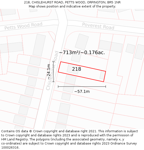 218, CHISLEHURST ROAD, PETTS WOOD, ORPINGTON, BR5 1NR: Plot and title map