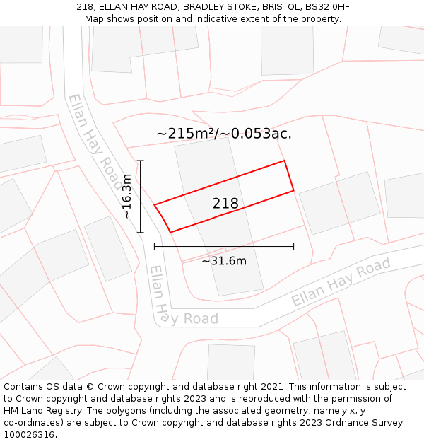 218, ELLAN HAY ROAD, BRADLEY STOKE, BRISTOL, BS32 0HF: Plot and title map