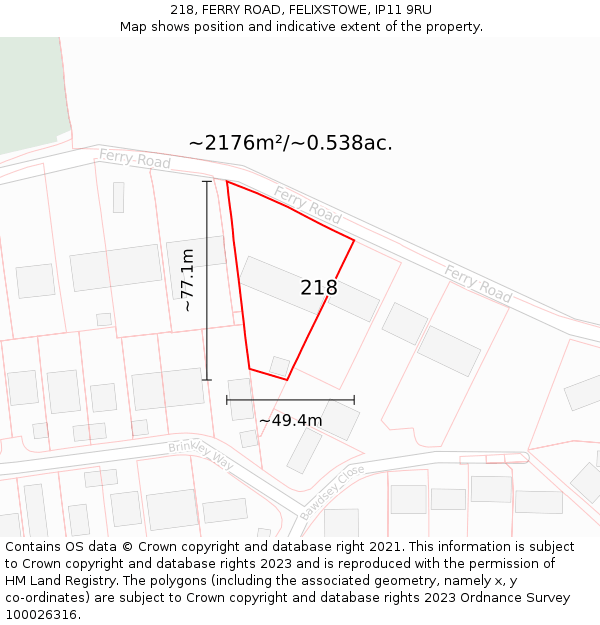 218, FERRY ROAD, FELIXSTOWE, IP11 9RU: Plot and title map