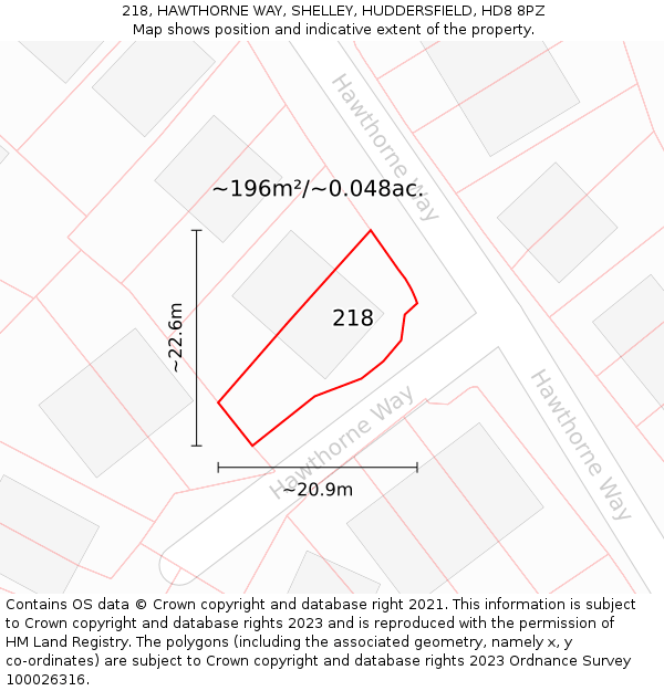 218, HAWTHORNE WAY, SHELLEY, HUDDERSFIELD, HD8 8PZ: Plot and title map