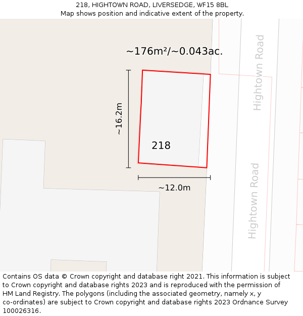 218, HIGHTOWN ROAD, LIVERSEDGE, WF15 8BL: Plot and title map